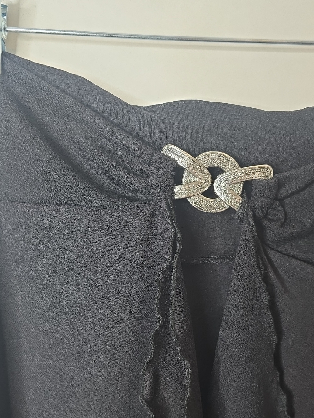 Vintage Black Tiered Wrap Skirt Coverup with Decorative Buckle - Picture 4 of 6